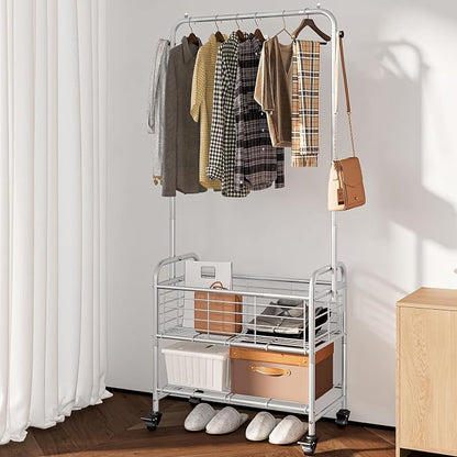 SUOERNUO Laundry Cart with Hanging Rack Rolling Laundry Hamper Sorter with - Image 2