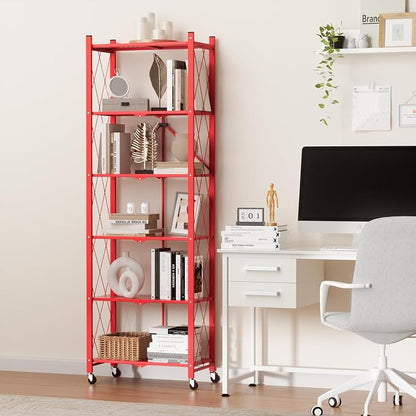 ALANNG 73.6 Inch Folding Bookshelf, 6 Tier Metal Bookcase and Bookshelves | - Image 5
