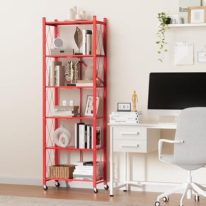 ALANNG 73.6 Inch Folding Bookshelf, 6 Tier Metal Bookcase and Bookshelves | - Image 5