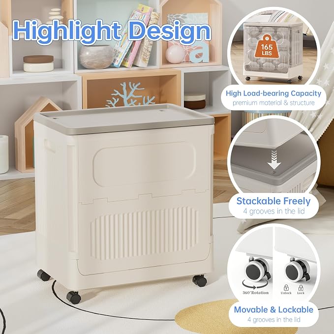 HAIXIN Flip-top Storage Bin - 60 QT Plastic Storage Box with Wheels 14.8 Gal - Image 5