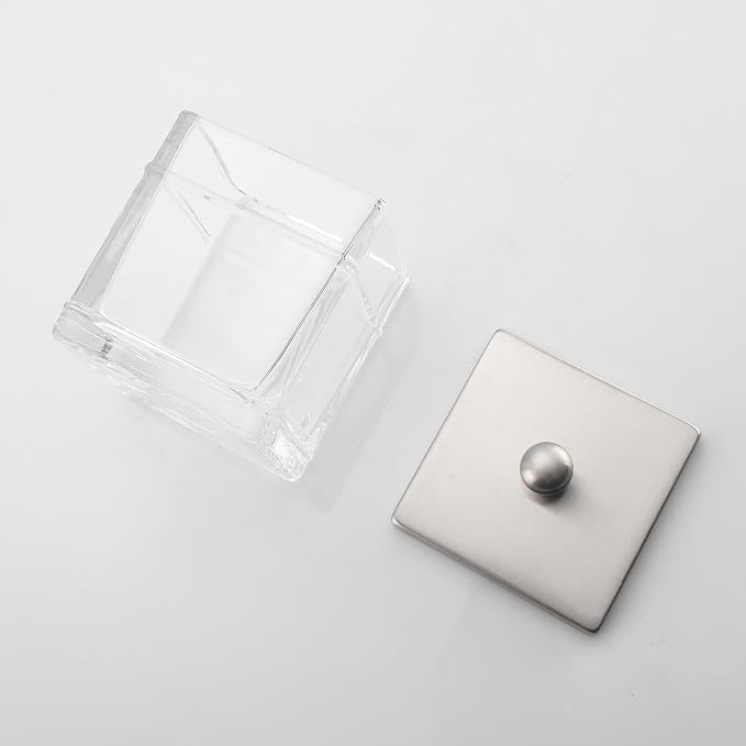 Glass Cotton Jar Holder 2 Pack– Satin Nickel Lid, Elegant Bathroom Storage - Image 6