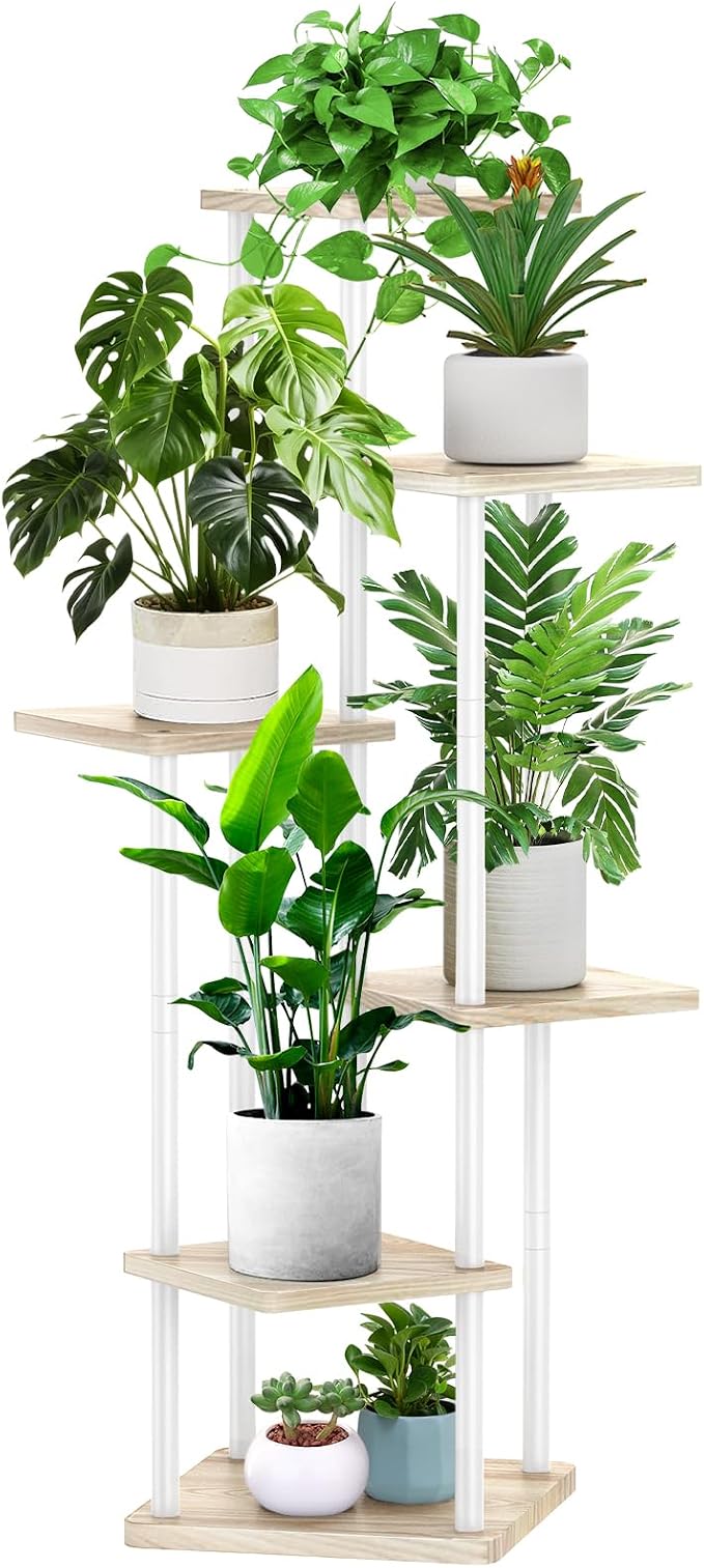 6 Tier Plant Stand Indoor, Thickened Metal Wood Corner Plant Shelf Stands by YOCOMEY