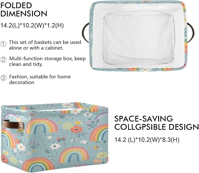 Cute Rainbows Flowers Storage Bins Box Foldable Shelf Basket - Image 2