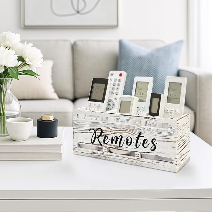 Remote Control Holder for Wall Bedside Organizer Wooden Remote Caddy Control - Image 2