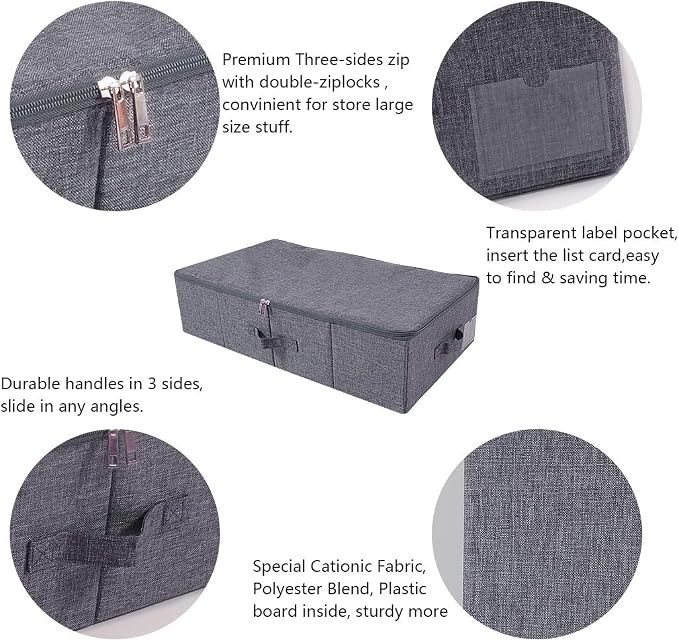 Folding Fabric Rigid Under Bed Closet Storage Bins - Image 3