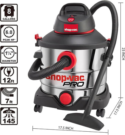 Shop-Vac 8 Gallon 6.0 Peak HP Wet/Dry Vacuum, Stainless Steel Tank, Portable - Image 5