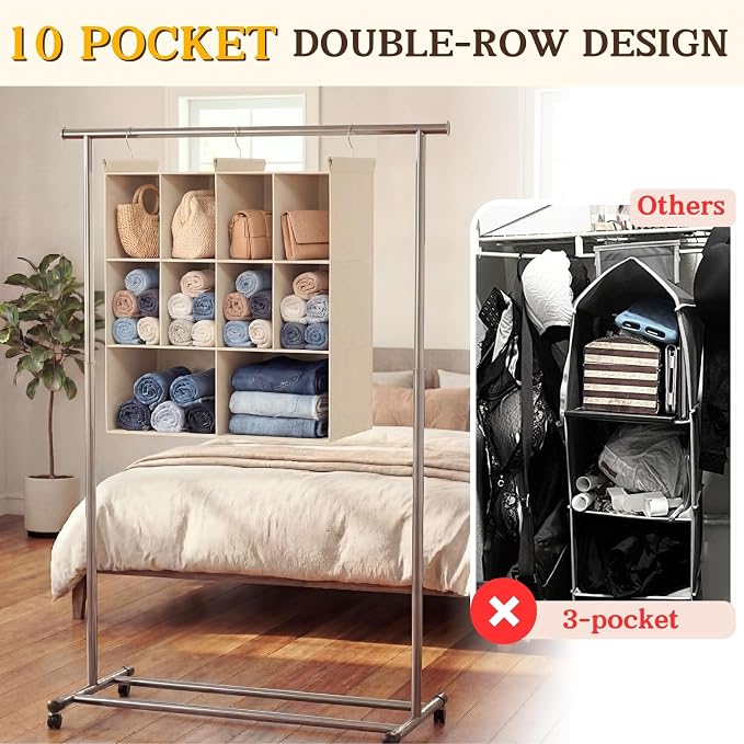 Ofiray-home 3 Tier Hanging Closet Organizer, 10 Compartments Sweater Organizer - Image 4