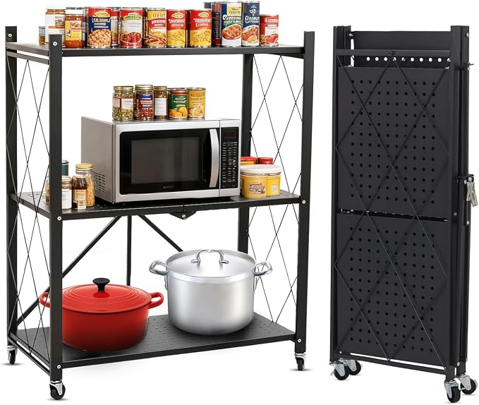 COKIHOM 3-Tier Folding Shelf, No Assembly Metal Shelving Unit - Image 9