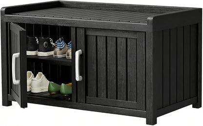 2-Tier Storage Bench, 2 Doors Waterproof Resin Shoe Bench by Outdoorchairs
