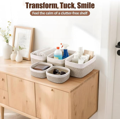 5-Pack Small Woven Rope Storage Baskets, 2 Sizes Organizer Bins | Fabric Cube - Image 5