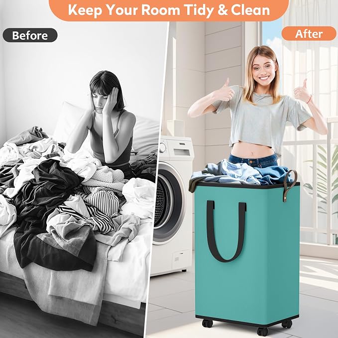 SpaceTrove Laundry Basket with Wheels, Collapsible Laundry Baskets, Laundry - Image 5