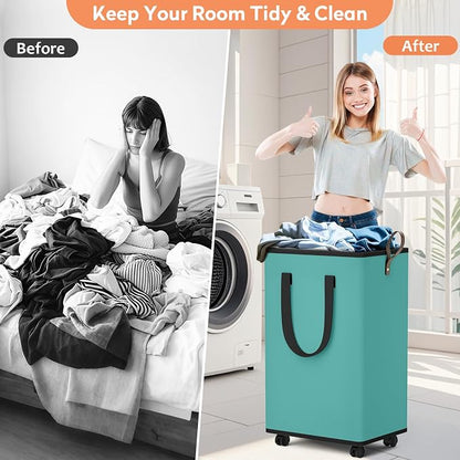 SpaceTrove Laundry Basket with Wheels, Collapsible Laundry Baskets, Laundry - Image 5