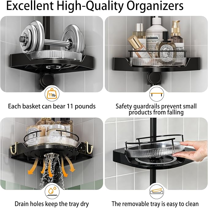 shuang qing 360° Rotating Corner Shower Caddy Tension Pole Organizer - Image 5