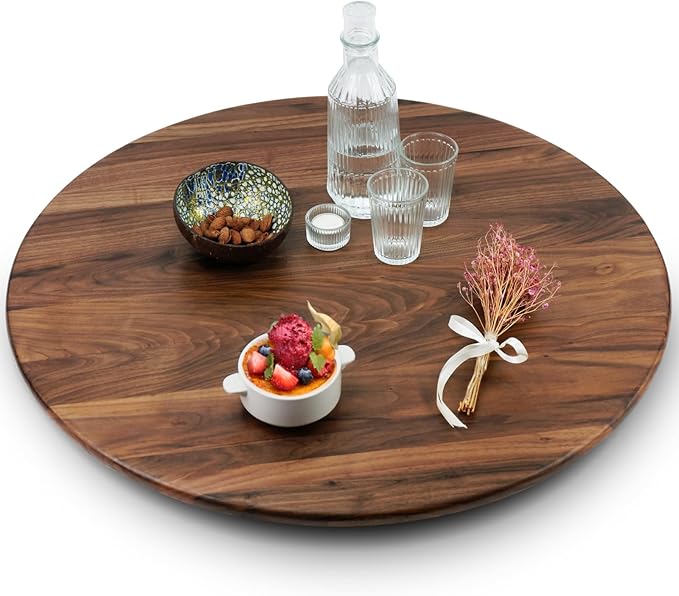 30 Inches Black Walnut Wood Lazy Susan Organizer, Solid Wooden Round Turntable by MAGIGO