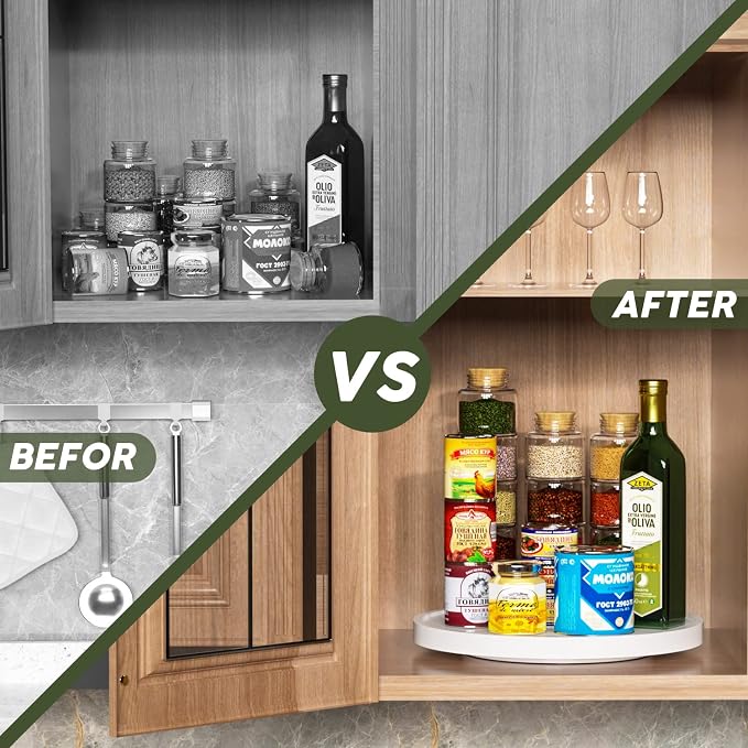 White Lazy Susan for Table, 12 Inch Non-Skid Bamboo Turntable Organizer for - Image 4