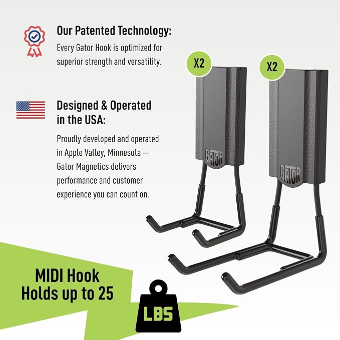 GATOR MAGNETICS MIDI 2.5 & 4" Open Hooks, 25 lb Heavy Duty Magnetic Hooks - Image 2