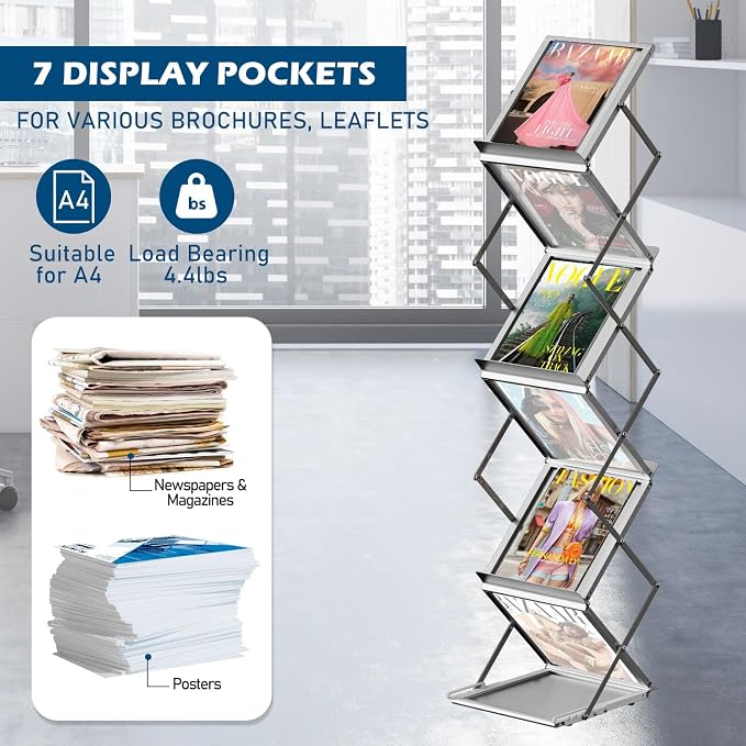6 Pockets Foldable Aluminum Magazine Rack - Image 6