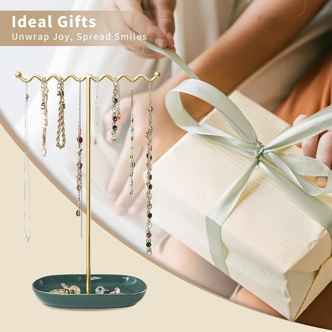 Elegant Jewelry Holder Stand: Metal Tree & Ceramic Tray Organizer - Image 7