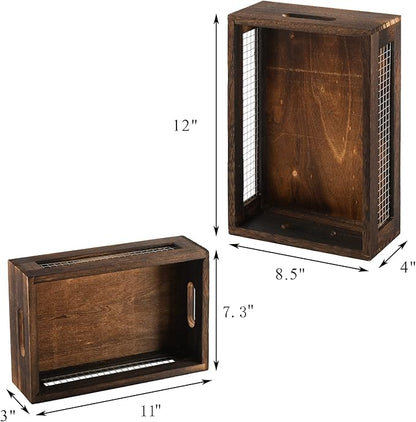 Dicunoy Set of 2 Rustic Nesting Boxes, Wooden Organizer Crates Basket, Small - Image 2