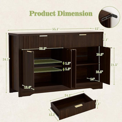 Cyclysio 55" Fluted Buffet Cabinet - Image 3