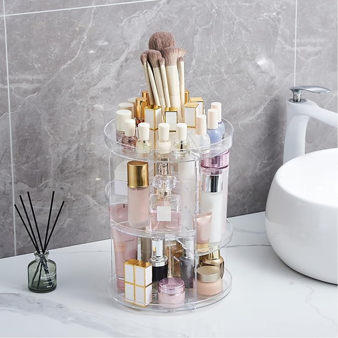 SUNFICON Rotating Makeup Organizer 360 Rotation Cosmetic Storage Holder Crystal - Image 5
