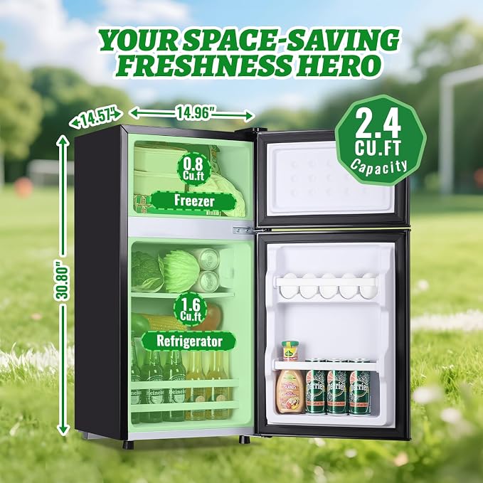 2.4 Cu.ft Mini Fridge with Top Freezer Apartment Size Dual Door Compact - Image 3