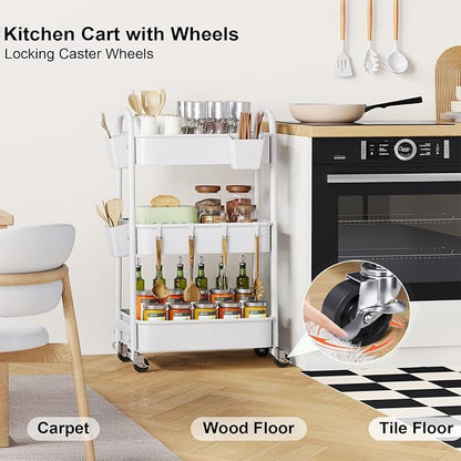 3 Tier Rolling Cart Metal with Wheels, Heavy Duty White Three Tiered Craft Cart - Image 6