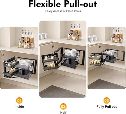 Blind Corner Cabinet Pull Out Organizer, 14 Inch 2 Tiers Pull Out Shelf - Image 4