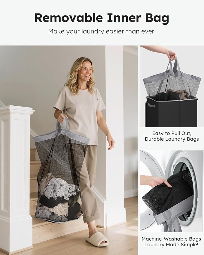 SOLEDI Laundry Hamper with Lid 130L Large & Tall Collapsible Laundry Basket - Image 4