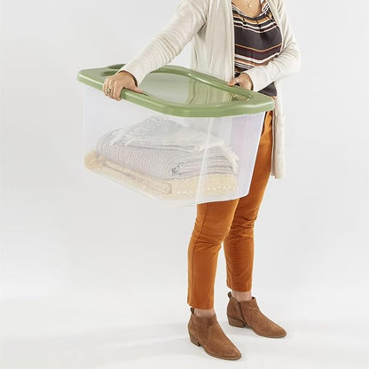 70 Quart Large Clear Plastic Storage Bin, 24 5/8" x 18 3/4" x 13 7/8 | Green Lid - Image 7