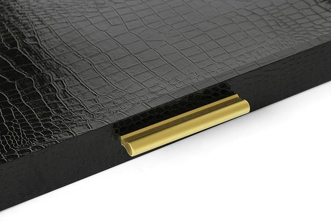 HofferRuffer Extra Large Square Serving Tray, Elegant Faux Leather Ottoman Tray - Image 3