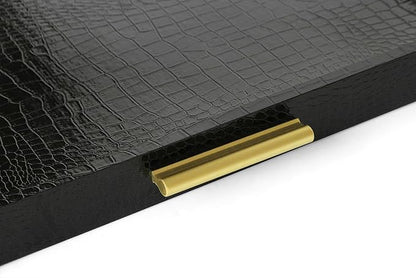HofferRuffer Extra Large Square Serving Tray, Elegant Faux Leather Ottoman Tray - Image 3