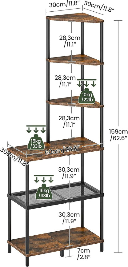 6-Tier Corner Shelf, Industrial Corner Bookshelf - Image 2