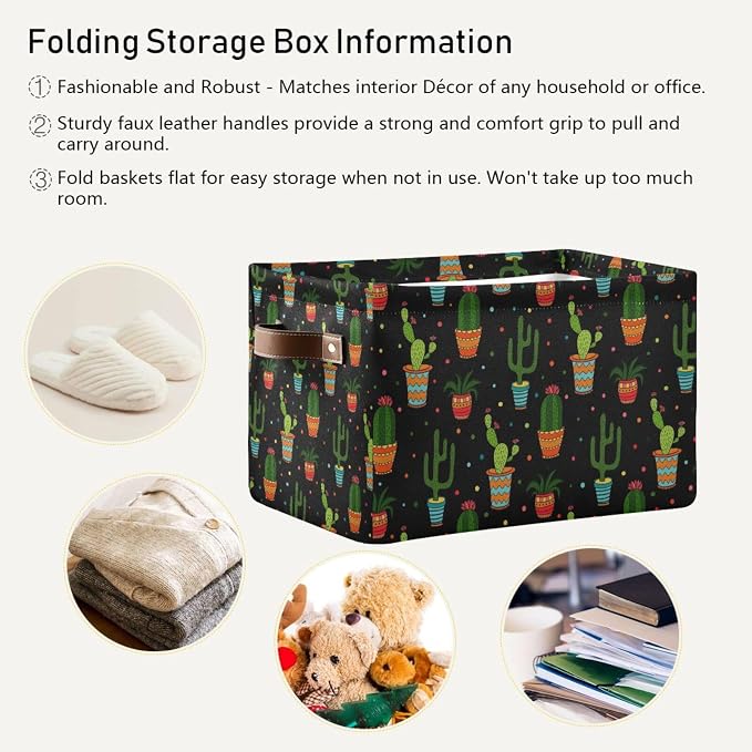 ZAZYXTJ Cactus Storage Basket for Shelves Open Storage Bin 1Pack | Foldable - Image 5