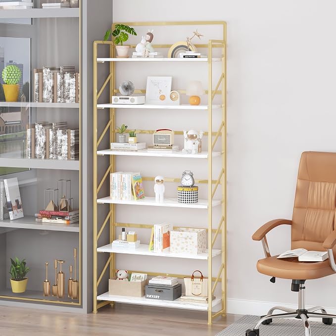 JSB 6 Tier No Assembly Folding Bookshelf, 30.3" Wide Foldable Storage Bookcase - Image 5