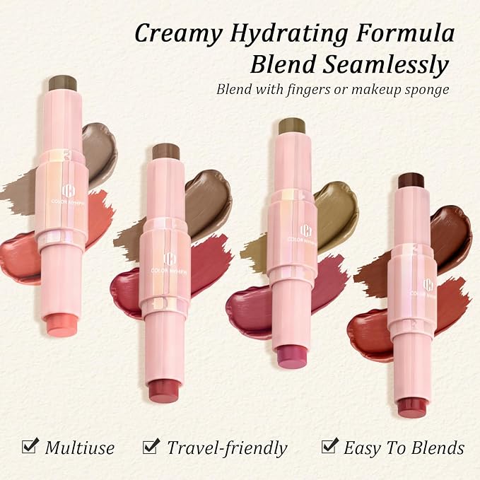 Color Nymph Cream Blush Contour Stick, Double-end Makeup Stick Multiuse Blush - Image 6