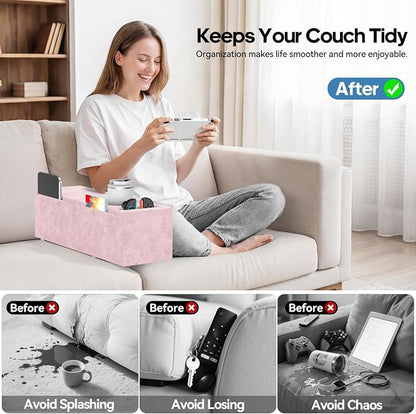 Sofa Armrest Couch Caddy with Cup Holder, Removable Couch Armrest Table Pillow - Image 6