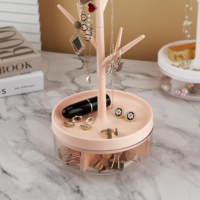 Branch Jewelry Rack With Rotatable Base and Storage Box Tree Tower Rack Hanging - Image 3