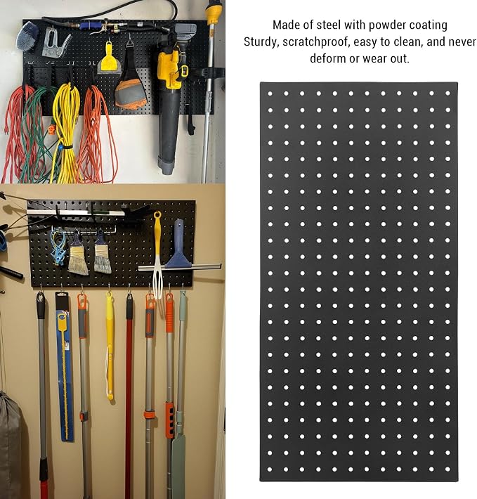 3Pcs Metal Pegboard Panels, 24x12inch Steel Black Pegboards Wall Organizer - Image 4