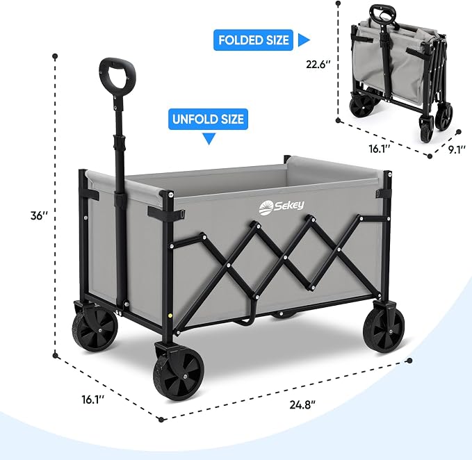 Sekey Wagon Cart with Wheels with 220LBS Capacity, Heavy Duty Wagon Carts - Image 7