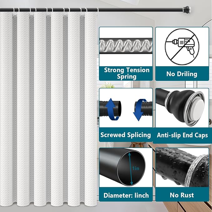 Shower Curtain Rod 27 to 86 Inch, 1 Inch Diameter Adjustable Spring Tension Rod - Image 3
