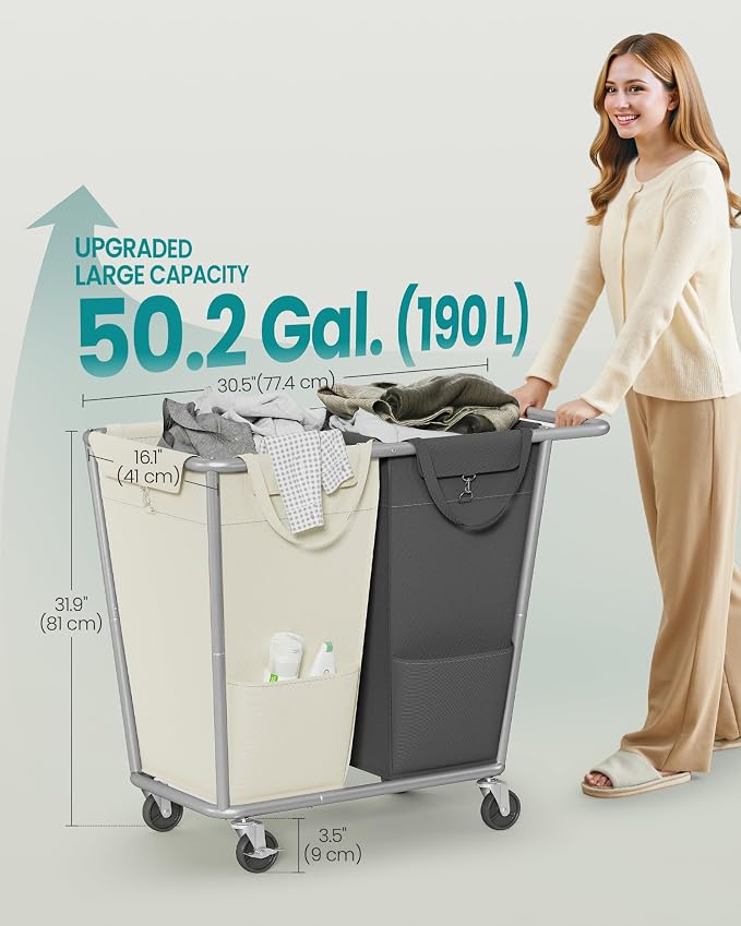 SONGMICS Laundry Basket with Wheels, 2-Section Laundry Sorter, 50.2 Gallons - Image 6