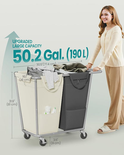 SONGMICS Laundry Basket with Wheels, 2-Section Laundry Sorter, 50.2 Gallons - Image 6