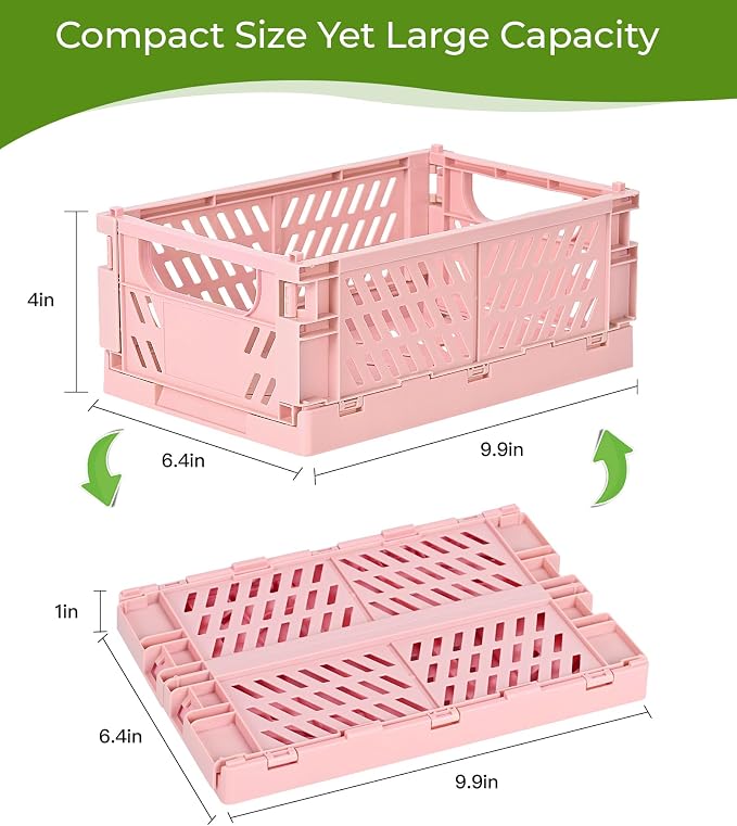 4-Pack Small Pastel Plastic Storage Baskets, Collapsible Crates - Image 3