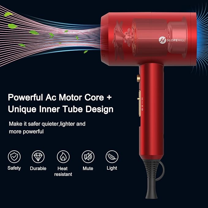 Slopehill Professional Ionic Hair Dryer, Powerful 1800W Fast Drying Low Noise - Image 2
