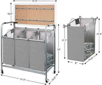 3 Bags Laundry Sorter Cart, Heavy Duty Rolling Laundry Hamper Sorter - Image 7