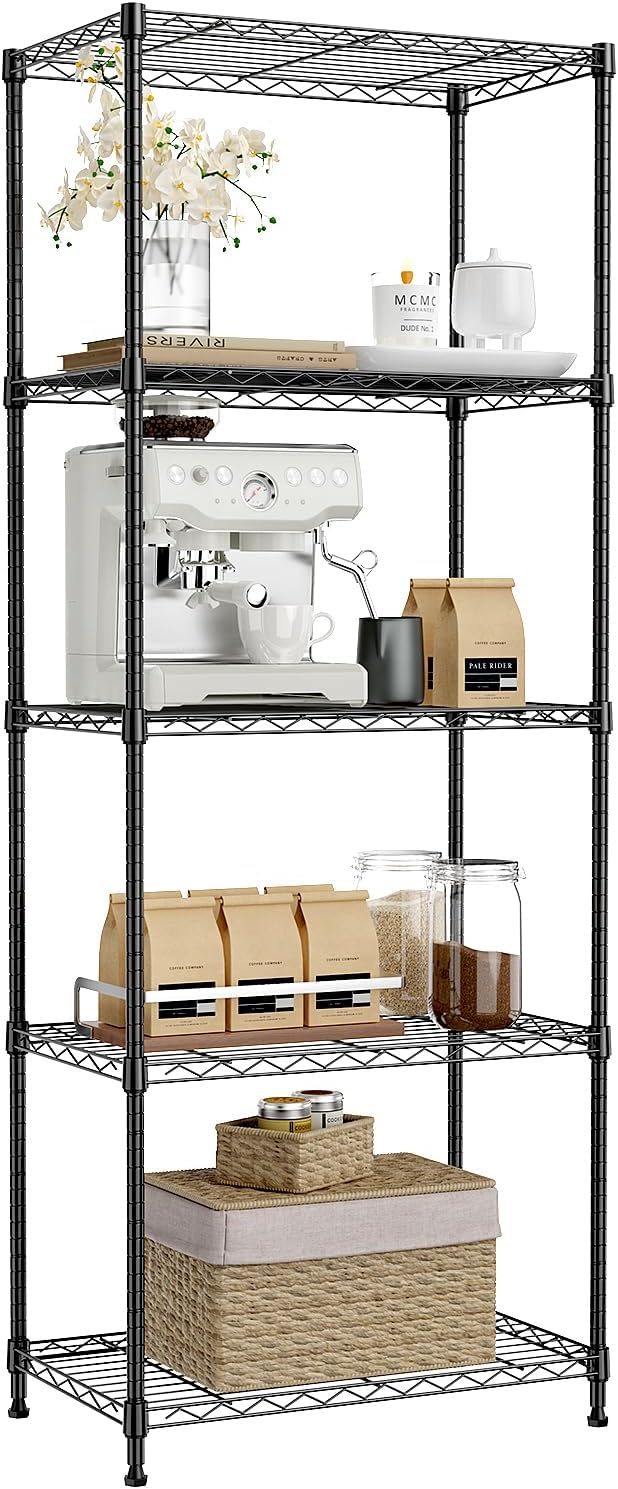 IZEUK 5-Tier Black Metal Storage Shelves, Adjustable Wire Shelving Unit by IZEUK