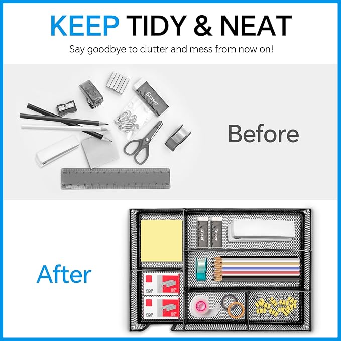 Desk Drawer Organizer, Office Drawer Divider Organizer Tray - Image 7