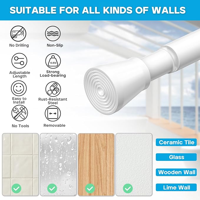 AIZESI White Tension Rod for Windows 28 to 48 inch, Adjustable Curtain Rods No - Image 5