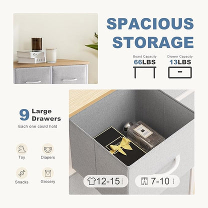 DUMOS 9 Drawer Dresser for Bedroom, Storage Organizer Chest of Drawers | Fabric - Image 4